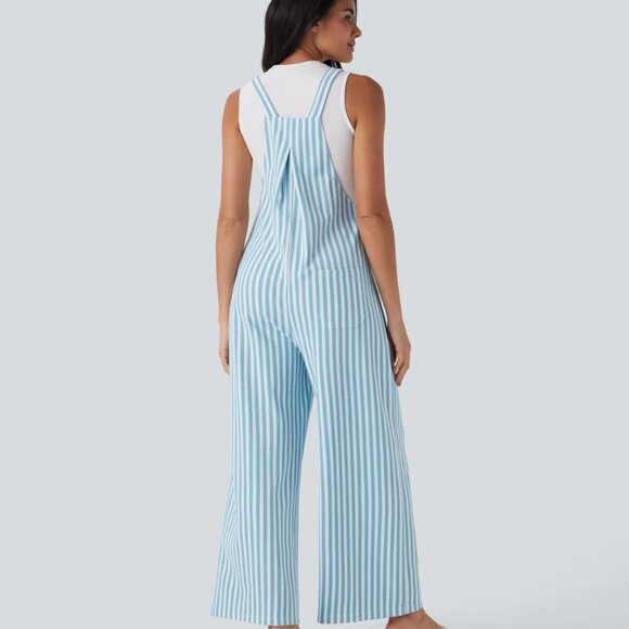 HALARA Pockets Stripe Waffle Overalls in Sky Stripe Blue L - Picture 4 of 4